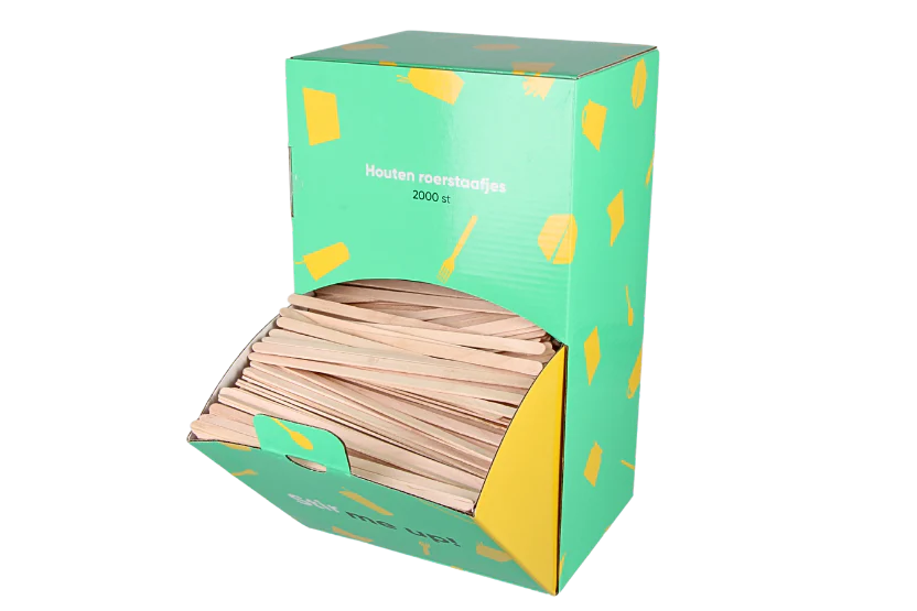 Wooden stirrers in dispenser box 14 cm FSC 100% wood